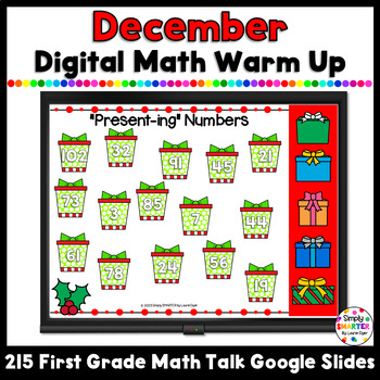 Preview of December First Grade Digital Math Warm Up For GOOGLE SLIDES