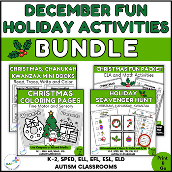 Preview of December Fun Packet - Christmas, Hanukkah, Kwanza Holiday Activities Bundle