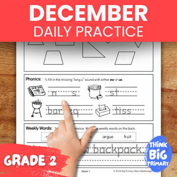 Preview of December Second Grade Spiral Math & Phonics Daily Practice