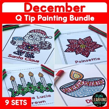 Preview of December Holiday Around the World Q Tip Painting Bundle | Las Posadas St Lucia