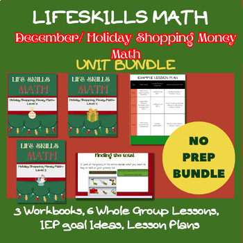 Preview of December Life Skills Shopping Money Math NO PREP Unit Bundle Special Education