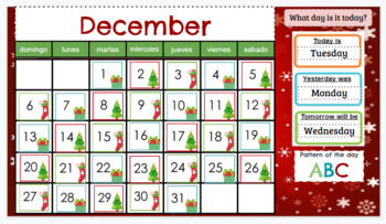 Preview of December Holiday Theme English Calendar with ABC pattern