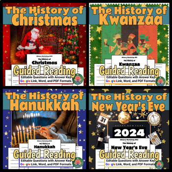 Preview of Winter December Holidays: Christmas, Kwanzaa, Hanukkah, New Year's Eve, No Prep