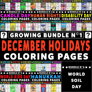 Preview of December Holidays Coloring Pages Growing Bundle N° 1