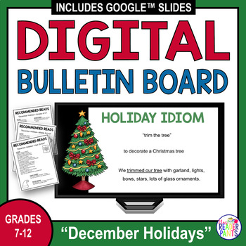 Preview of December Holidays Digital Bulletin Board - Middle School Library Activities
