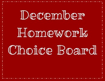 Preview of December Homework Choice Board: Color & BW