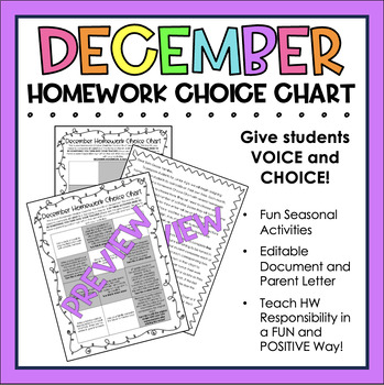 Preview of December Homework Choice Chart