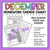 December Homework Choice Chart