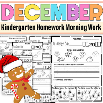 Preview of December Homework Morning Work for Kindergarten | December Morning Work