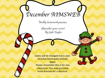 Preview of December Homework Practice for AIMSWEB or DIBELS