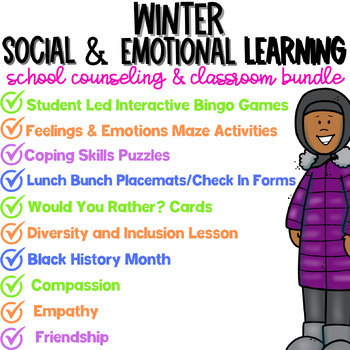 Preview of Winter SEL Bundle for School Counseling and Teachers January February December