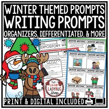 Preview of December, January Winter Writing Prompts Activities Christmas 3rd 4th Grade