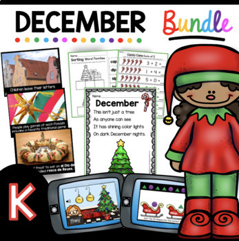 Preview of December KINDERGARTEN BUNDLE - Christmas Math Reading Writing Boom Cards