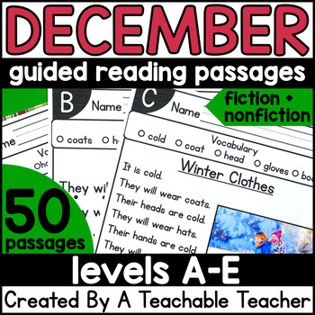 Preview of Kindergarten Leveled Reading Passages for December Guided Reading Small Groups