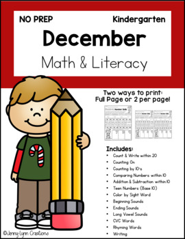 Preview of December Kindergarten Math and Literacy