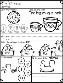 december kindergarten morning work math literacy by