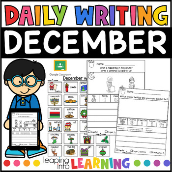 Preview of December Kindergarten Writing Prompts | Winter Journal Prompts