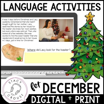 Preview of December Language Activities for Speech Therapy Printable Worksheets + Digital