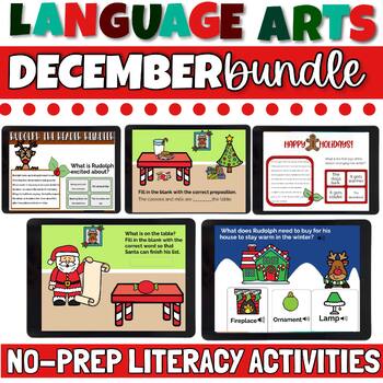 Preview of December Language Arts Literacy Centers Grades 3-5 Boom Cards
