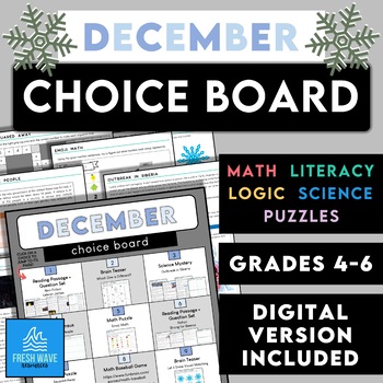 Preview of December Learning Choice Board - Month-Long Fun No-Prep Activity Options