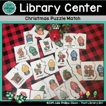 Preview of Christmas Alphabet Puzzles for December Library Centers