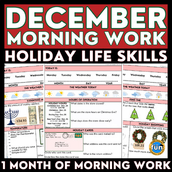 Preview of December Morning Work - Holiday Life Skills - Special Education Worksheets