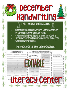 Preview of December Literacy Centers | Balanced Literacy | Writing | Handwriting