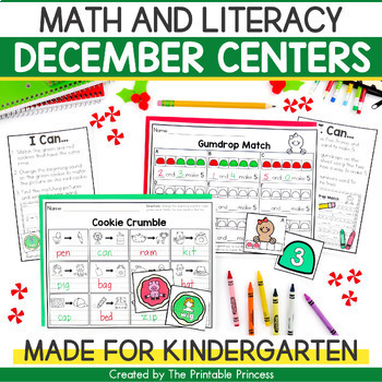 Preview of December Literacy and Math Centers for Kindergarten