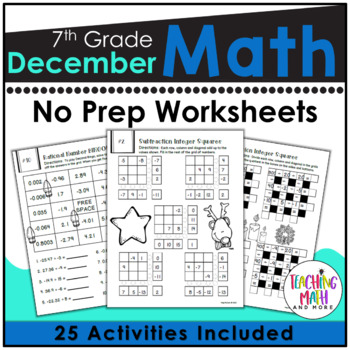 Preview of December Math Activities 7th Grade | Christmas Math Worksheets 7th Grade