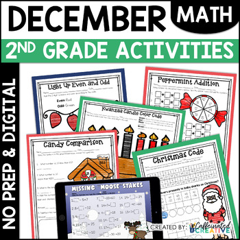 Preview of December Math Activities & Worksheets 2nd Grade No Prep & Digital Bundle