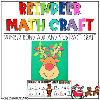 Preview of December Math Craft - Reindeer Add and Subtract - Christmas Number Bond Craft