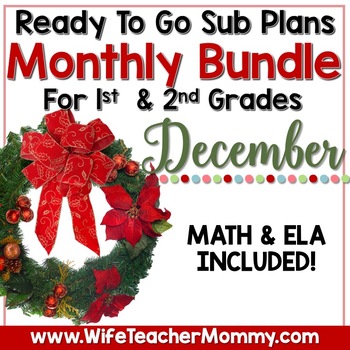 Preview of December Math & ELA Sub Plans 1st & 2nd Grade Mini Bundle | Christmas Activities