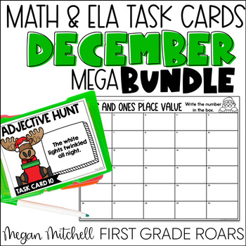 Preview of December Math & ELA Task Card Activities Centers, Fast Finishers, & Morning Tubs