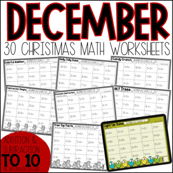 Preview of Christmas Addition & Subtraction Within 10 Worksheets Holiday Math Fact Fluency