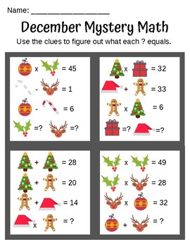 Preview of December Math Mystery Worksheet