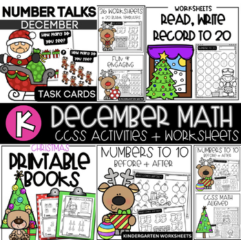 Preview of December Math No Prep Printables for Kindergarten