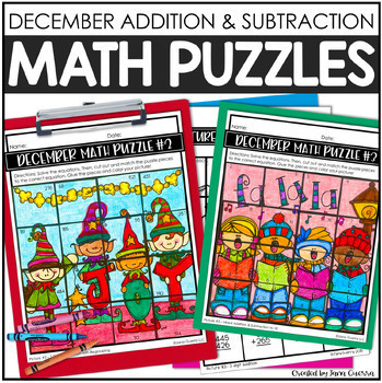 Preview of December Math Puzzles | Winter Christmas Activities Crafts Worksheets Centers