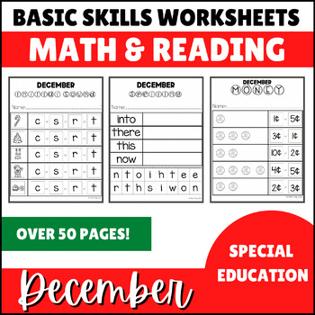 Preview of December Math & Reading Basic Skills for Special Education - Christmas, Holiday