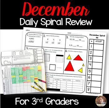 Preview of December Math Spiral Review: Daily Math for 3rd Grade (Print and Go)
