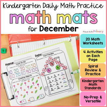 Preview of December Math Spiral Review Worksheets - Christmas Morning Work for Kindergarten