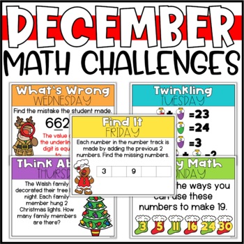 Preview of December Math Challenges for 2nd Grade - Christmas Math Activities