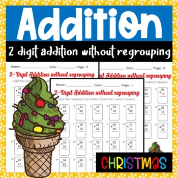 Preview of December Math Worksheet, Math Place Value, 2 Digit Addition Without Regrouping