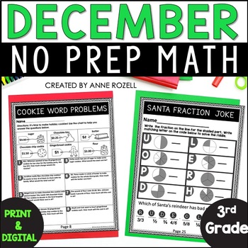 Preview of December Math Worksheets 3rd Grade