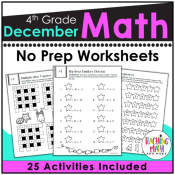 Preview of December Math Worksheets 4th Grade | Christmas Math Worksheets 4th Grade