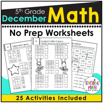 Preview of December Math Worksheets 5th Grade | Christmas Math Worksheets for 5th Grade