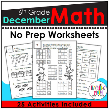 Preview of December Math Worksheets 6th Grade | Christmas Math Worksheets 6th Grade