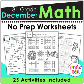 Preview of December Math Worksheets 8th Grade