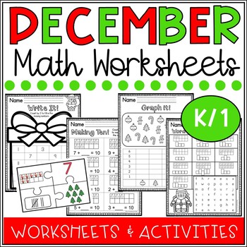 Preview of December Math Worksheets - Christmas Math Centers - Kindergarten/First Grade