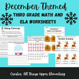 December Math and ELA Worksheets for Third Grade