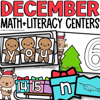 Preview of December Math and Literacy Centers | Christmas Activities Kindergarten Centers